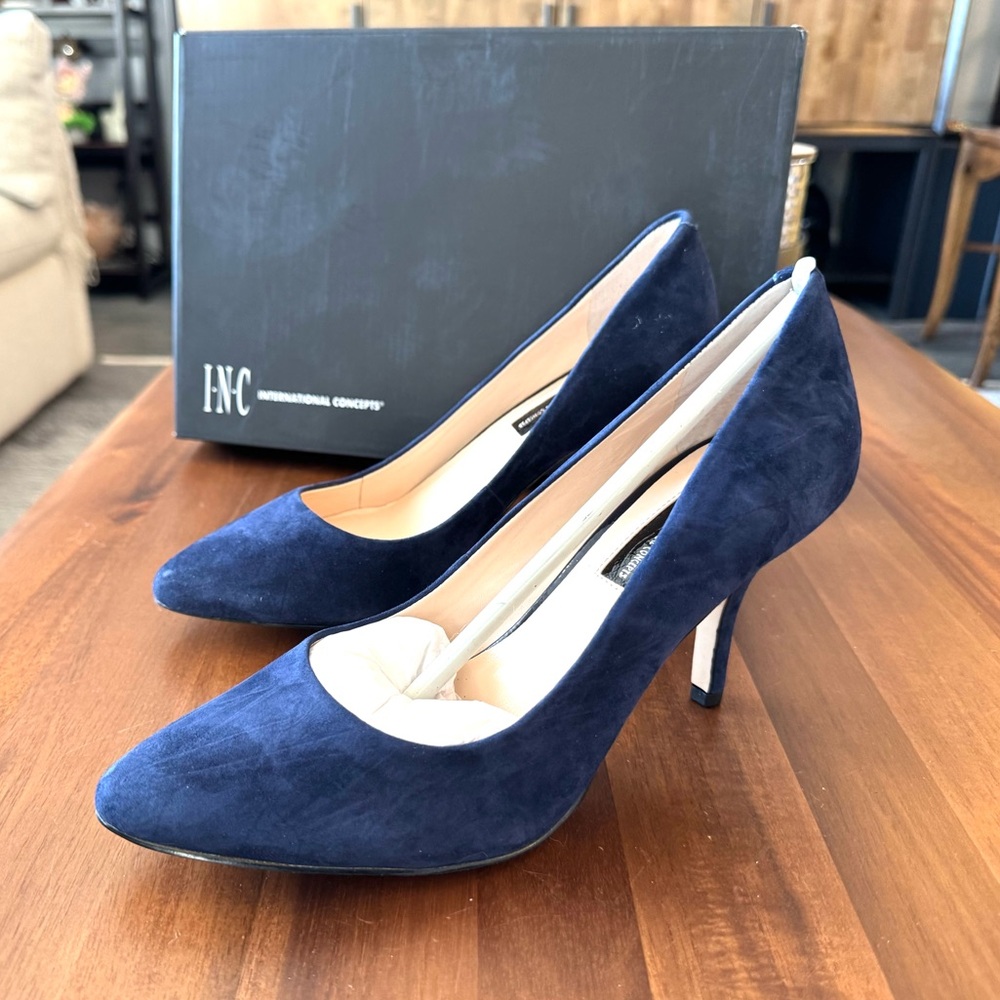 INC International Concepts Navy Suede Pointed Toe Heels
